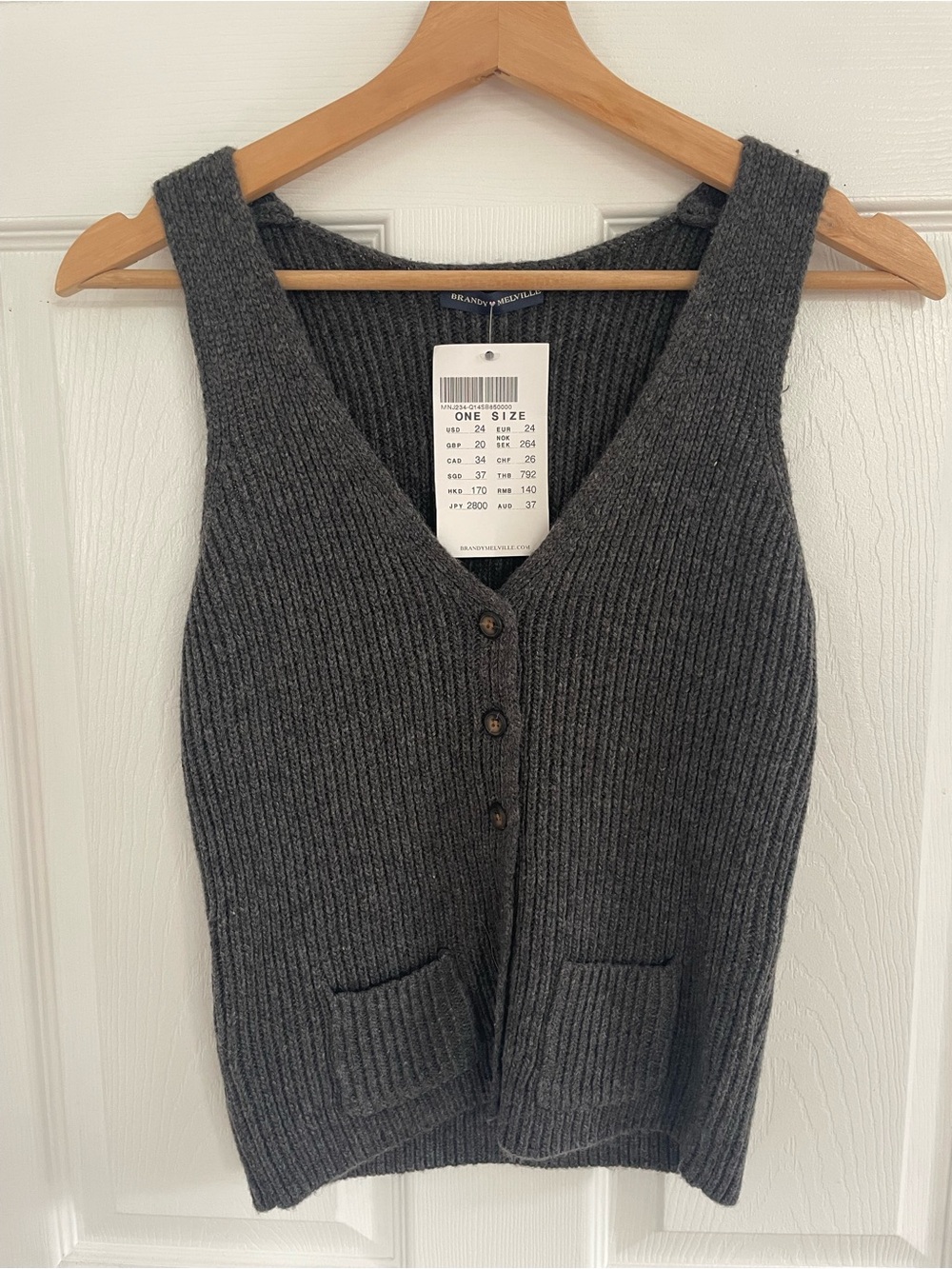 Brandy Melville Dark Charcoal Ribbed Button-Up Sweater Vest